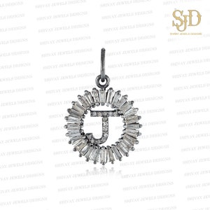 Pingente de alfabeto em prata esterlina 925, pingente inicial de diamante em baguete, pingente J de diamante pavê, joias com iniciais personalizadas, presentes de aniversário