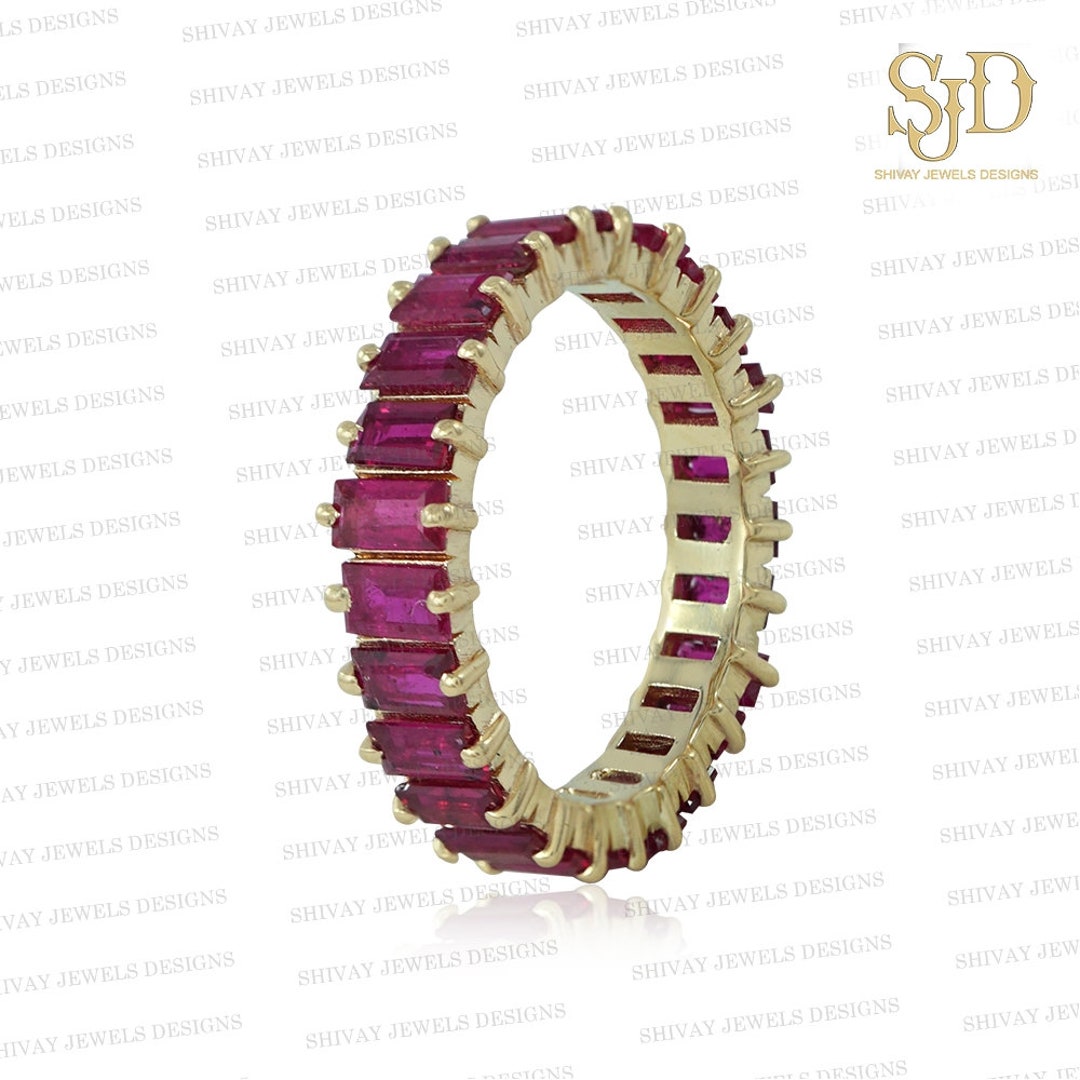 14K Gold Ruby Eternity Band : Baguette Gemstone Wedding Ring - Etsy