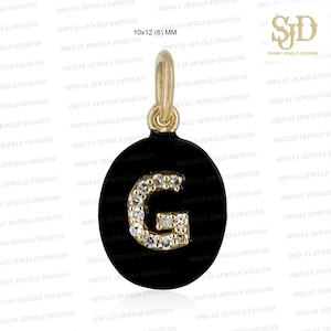 Colgante con inicial G de oro amarillo macizo de 14 quilates, dije con inicial de ónix negro, dije con letra de diamante blanco natural, dije con inicial personalizado (A-Z)