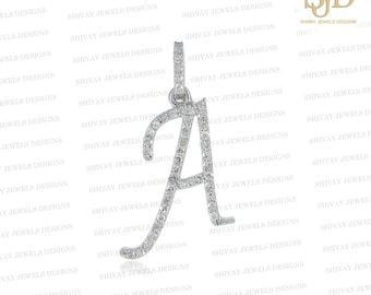 Collar con colgante inicial A con diamantes pavé: dije con letra cursiva de oro de 14 quilates, joyería personalizada