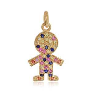 Multi Sapphire Boy Charm, 925 Sterling Silver Boy Pendant, Multi Color Boy Charm, Minimalist Charm, Gift For Mom, Children Charm, Boy Charm