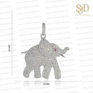 Pave Diamond Elephant Pendant: Sterling Silver, Ruby Eye Charm