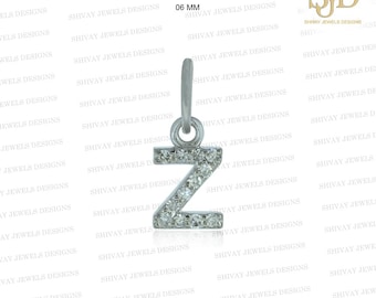 14K Solid Gold Tiny Z Initial Pendant: Pave Diamond Letter Charm, Personalized Jewelry