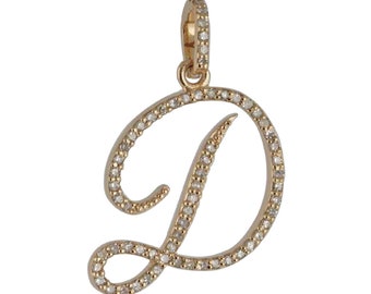 Colgante con inicial D en oro macizo de 14 quilates: dije con letra engastada con diamantes, joyería personalizada.