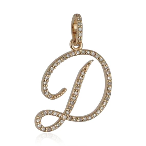 Solid 14k White Gold Cursive Initial Pendant – Personalized Letter "D" Necklace, Handcrafted & High Polished - View #2
