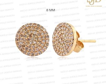 Kolczyki z okrągłym diamentowym dyskiem Pave, kolczyki z solidnego 14-karatowego złota z dyskiem, kolczyki z klastrem diamentowym, minimalistyczne kolczyki, najlepszy prezent dla niej