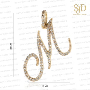 Colgante de oro de 14 quilates con inicial de diamante pavé, colgante de letra M con diamante natural, colgante del alfabeto, colgante de diseñador, joyería con inicial personalizada