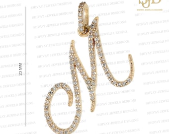 14K Gold Letter Initial Pave Diamond Pendant, Natural Diamond M Letter Pendant, Alphabet Pendant, Designer Pendant, Custom Initial Jewelry