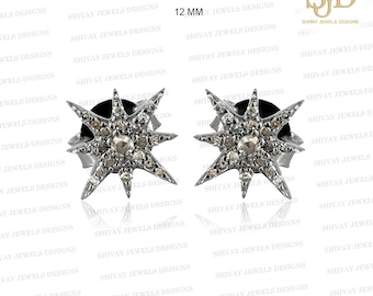 Orecchini a lobo a stella con pavé di diamanti: argento sterling 925, 12 mm