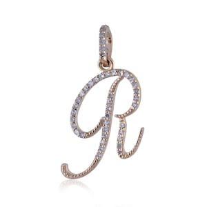Colgante con inicial R de oro de 14 k con diamantes, colgante con letra R de diamantes pavé, colgante con inicial de oro macizo, dije de pequeños regalos, colgante con letra personalizada