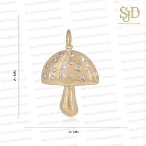 Solid 14K Gold Mushroom Pendant, Pave Diamond Mushroom Pendant, Dainty Mushroom Charm Pendant, Unisex Pendant, Gift For Her, Christmas Gift