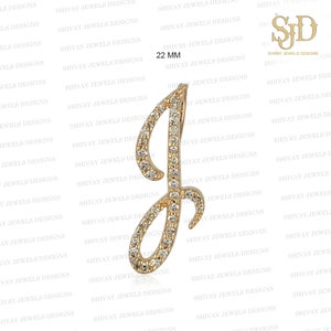 Pingente inicial J de ouro amarelo 14K sólido, pingente de letra de diamante branco natural, pingente inicial delicado, pingente de designer, pingente unissex (A-Z)
