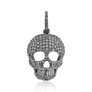 Pave Diamant Schädel Anhänger: Oxidierter 925 Sterling Silber Halloween Anhänger