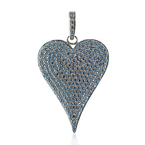 Blue Sapphire Heart Pendant Necklace, 925 Silver Heart Charm Pendant, Sapphire Heart Charm, Love Jewelry, Valentine&#39;s Day Gift, Gift For Her