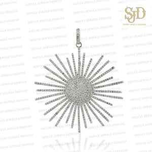 Pave Diamond Sunburst Pendant Necklace, 925 Sterling Silver Sunburst Pendant, Handmade Pendant, Diamond Sunburst Pendant, Women Gift Jewelry