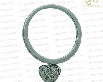 Pave Diamond Heart Charm Ring : Sterling Silver, Minimalist Jewelry, Eternity Band