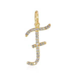 Pave Diamond Initial F Pendant, Solid 14K Gold Initial Pendant, Natural Diamond Alphabet Pendant, Personalized Gifts, Pave Initial Jewelry