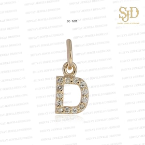Colgante con inicial D de diamante pavé, colgante con inicial de oro de 14 quilates, dije con inicial de diamante blanco, dijes de oro macizo, regalos de cumpleaños