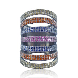 Multi Sapphire Long Finger Ring, 925 Sterling Silver Long Ring, Multi Color Long Ring, Victorian Jewelry, Women Jewelry, Statement Jewelry
