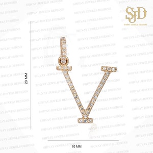 Solid 14K Yellow Gold V Initial Pendant, Pave Diamond Letter Pendant, Alphabet Pendant, Birthday Gifts, Personalized Gifts, Initials Jewelry