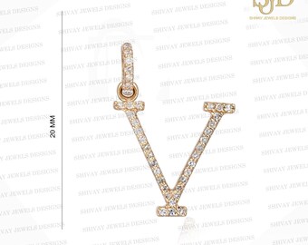 Colgante inicial V de oro de 14 quilates con diamantes: delicado dije con letra, joyería personalizada.