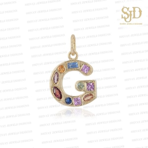 Colgante inicial de oro macizo de 14 quilates con múltiples zafiros, colgante de letras de múltiples zafiros, colgante de oro macizo con letras del alfabeto A a la Z, regalos de Navidad, joyas de regalo