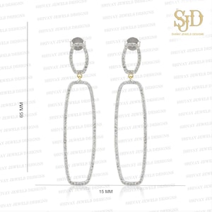 Pave Diamant baumeln Tropfen Ohrring, 925 Sterling Silber Ohrring, Single-Line Diamant Ohrring, handgemachte Ohrring, Designer Schmuck, Geschenk für sie