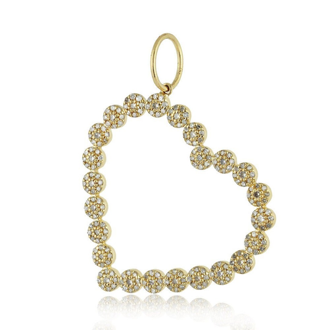 14k Yellow Gold Pave Diamond Heart Pendant, Yellow Gold Heart Charm