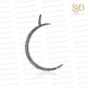 Pave Diamond Crescent Moon Pendant : Sterling Silver, Handmade Charm