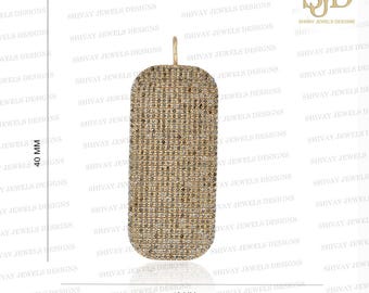 14K Gold Pave Diamond Dog Tag Pendant: Handmade Jewelry
