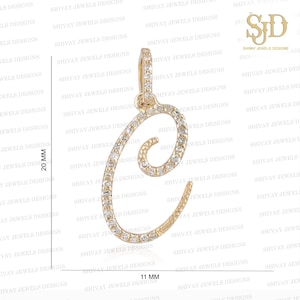 14K gouden hanger ketting met letter C, effenen diamanten letter bedel, alfabet AZ-bedel, gepersonaliseerde cadeau-sieraden, gouden diamanten initialen