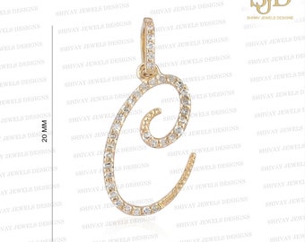 14K Gold Pave Diamond Initial Pendant: Custom Letter Charm, Minimalist Jewelry, Birthday Gifts