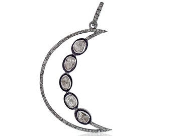 Polki Diamond Half Moon Pendant: Sterling Silver, Crescent Moon Jewelry, Birthday Gifts