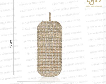Pave Diamond Dog Tag Pendant : 14K Solid Gold, Fine Jewelry