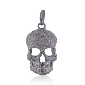 Pave Diamant Schädel Anhänger: Sterling Silber Halloween Schmuck