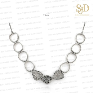 925 Sterling Silver Rolo Chain Necklace, Natural Pave Diamond Adjustable Necklace, Black Diamond 18Inch Necklace, Designer Women Necklace
