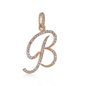 Colgante con inicial B de diamantes pavé, colgante con inicial de oro macizo de 14 quilates, colgante con letra B de diamantes de oro, regalos personalizados, joyería fina personalizada