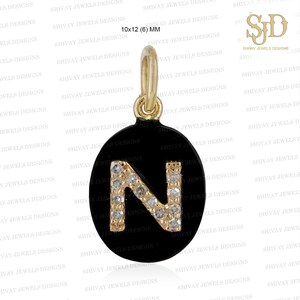 Colgante con inicial N en oro amarillo de 14 quilates, dije de ónix negro, colgante con letra N de diamante blanco natural, dije con inicial personalizado (A-Z), regalos