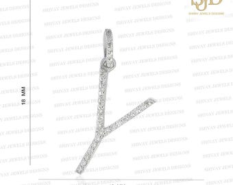 14K Gold Diamond Y Initial Pendant: Pave Letter Charm, Personalized Jewelry, Gift For Her