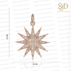 14K Gold Diamond Starburst Pendant, Pave Diamond Starburst Pendant, Solid Gold Star Pendant, Birthday Gifts, Best Gift For Her, Fine Jewelry