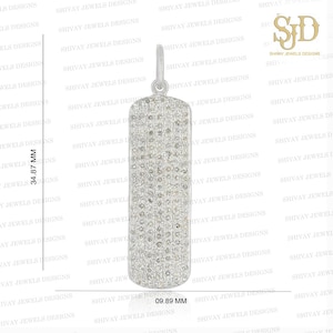 Pave Diamond Dog Tag Pendant, 925 Sterling Silver Charm Pendant, Handmade Pendant, Silver Dog Tag Pendant, Diamond Dog Tag Pendant, Gifts