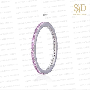 Pink Sapphire Eternity Band Ring, Solid 14K Gold Pink Sapphire Band, Pink Sapphire Stacking Band, Party Wear Ring, Beautiful Ring, Gift Her