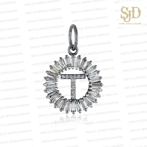 Pingente de letra inicial em baguete, pingente de diamante em prata 925 sólida, pingente inicial minúsculo, presentes personalizados, presentes de aniversário, joias iniciais
