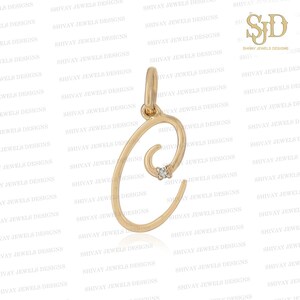 Colgante con inicial C de diamante en oro macizo de 14 quilates, dije con letra inicial de diamante natural, dije con alfabeto pequeño, joyería personalizada con alfabeto de la A a la Z