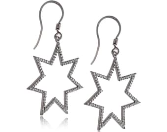 Pendientes de estrella con diamantes pavé: pendientes colgantes de plata de ley 925 oxidada