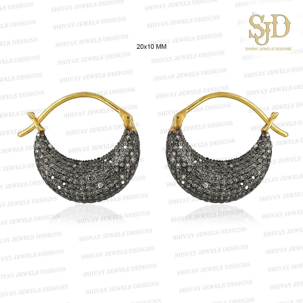 925 Sterling Silver Hughie Hoop Kolczyki, Natural Pave Diamond Hoop Kolczyki, Piękne Diamentowe Hughie Kolczyki, Designerska Biżuteria, Prezent Dla Niej