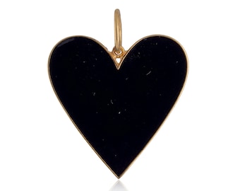 Black Enamel Heart Pendant, Gold Vermeil Charm Pendant,  Heart Charm Pendant, Handmade Enamel Heart Jewelry, Valentine's Gift For Girlfriend