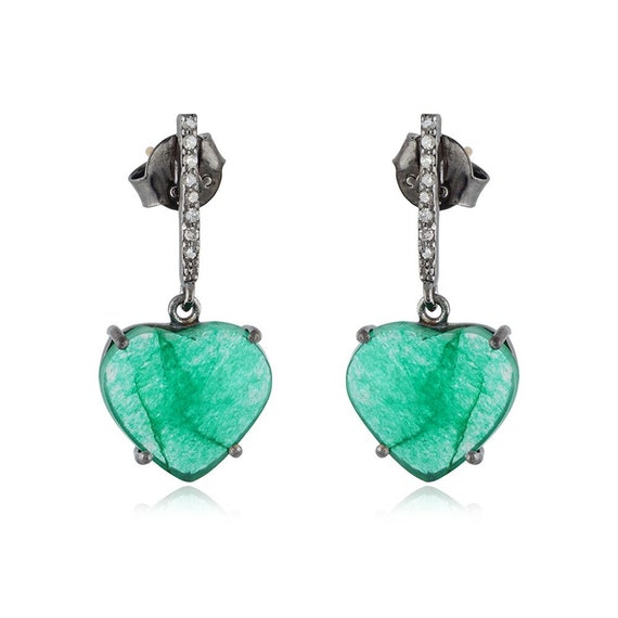 Emerald Diamond Gold Heart Shaped Earrings | Diamond Stars NY