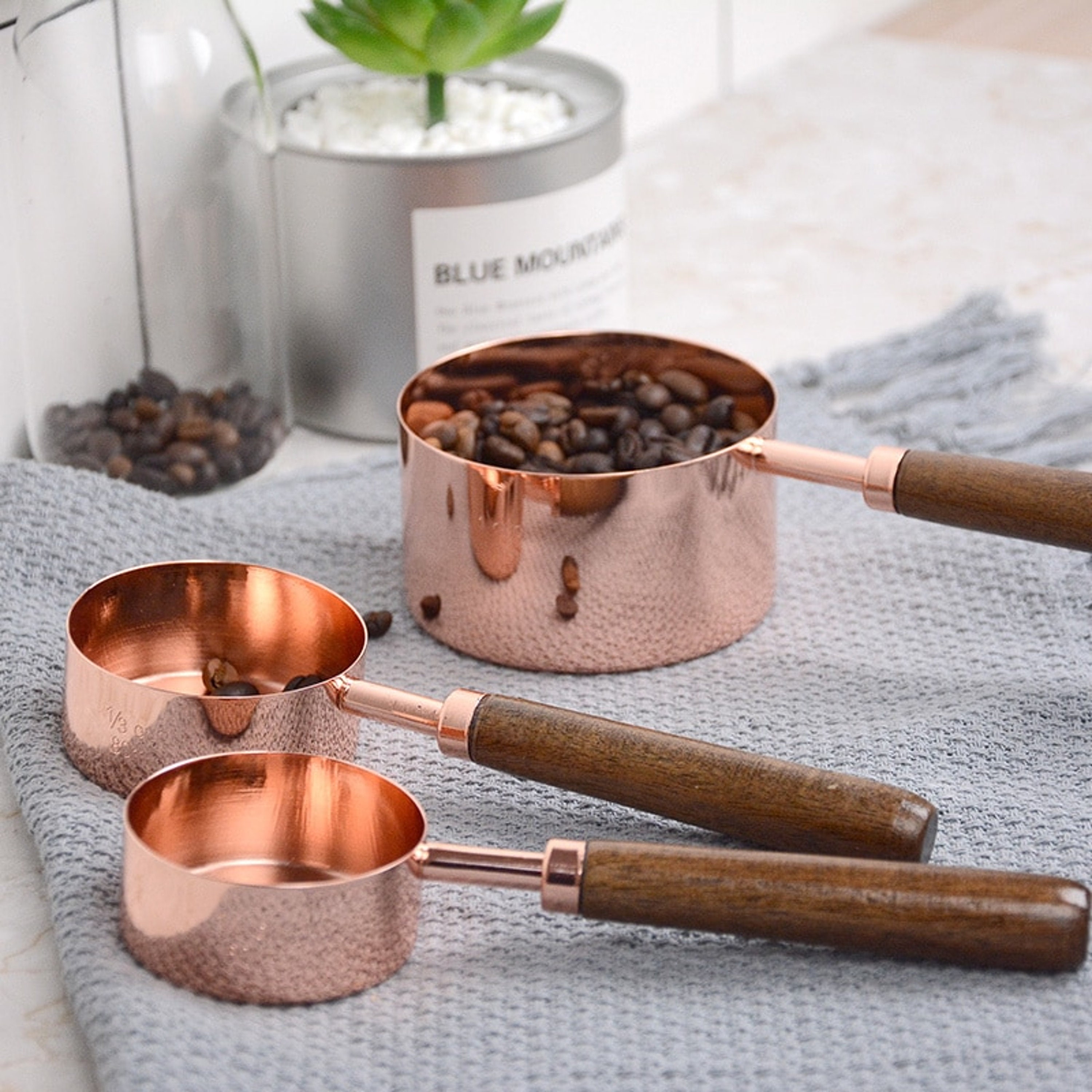 Copper Measuring Cups and Spoons Set of 9 - Premium Gift Packaging +  Cooking Conversions Chart. Extra Sturdy Stainless Steel with Copper Finish,  Satin