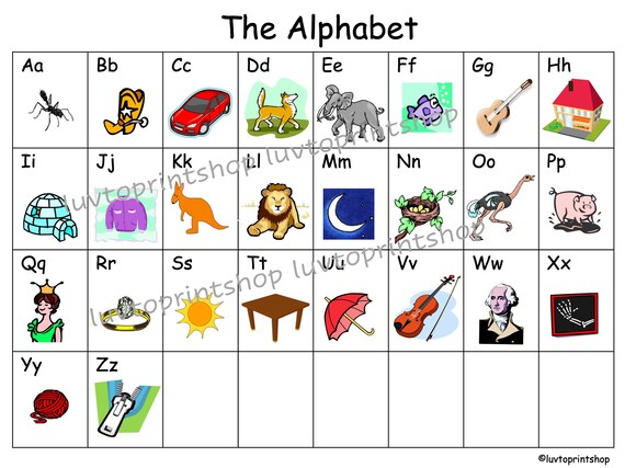 Printable Downloadable Alphabet Flash Cards With Picture and - Etsy